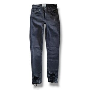 Agolde Black Mid Rise Distressed Stretch‎ Skinny Cropped Jeans Size 24